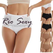 Kit 5 pçs Tanga Calcinha Cintura Alta Fio Duplo com Renda Lateral - Microfibra Conforto Sensualidade