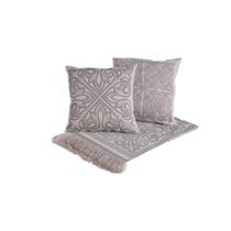 Kit 5 Pçs Xale para Sofá e Almofadas Cheias Grécia Jacquard 1,35x1,35m com Franja