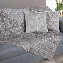 Kit 5 Pçs Xale para Sofá e Almofadas Cheias Grécia Jacquard 1,35x1,35m com Franja Kit 5 Pçs Xale para Sofá e Almofadas Cheias Grécia Jacquard 1,35x1,35m com Franja