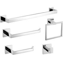 Kit 5 Peças Acessórios Banheiro Prata Cabide Toalheiros Papeleira Inox