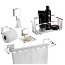 Kit 5 Peças Acessórios De Banheiro Toalheiro Gancho Papeleira Adesivo Dupla Face Cromado - Future
