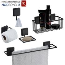 Kit 5 Peças Acessórios De Banheiro Toalheiro Gancho Papeleira Adesivo Dupla Face Preto Fosco - Future Kit 5 Peças Acessórios De Banheiro Toalheiro Gancho Papeleira Adesivo Dupla Face Preto Fosco - Future