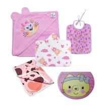 Kit 5 Peças Acessórios de Bebê Estampado de Bichinho Menina Kit 5 Peças Acessórios de Bebê Estampado de Bichinho Menina