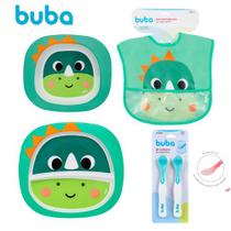 Kit 5 peças alimentação bebê BUBA prato com divisória bowl colher muda de cor babador impermeável