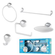 Kit 5 Peças Banheiro Branco Instalação Fácil Organização e Estilo Moderno Kit 5 Peças Banheiro Branco Instalação Fácil Organização e Estilo Moderno