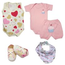 Kit 5 Peças Bebês Conjunto Body e Short Bandana Sapatinhos