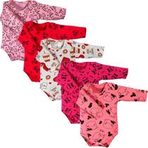 Kit 5 Peças Body Bebe M/Longa Estampado 100 Algodão Menino Menina