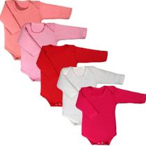 Kit 5 Peças Body Bebe Malha Liso 100% Algodão Menina