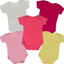 Kit 5 Peças Body Bebe Manga Curta Liso Algodão Menina Menino Kit 5 Peças Body Bebe Manga Curta Liso Algodão Menina Menino