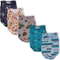 Kit 5 Peças Body Bebe Regata Estampado 100% Algodão Menino