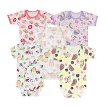 Kit 5 Peças Body Manga Curta Estampado Enxoval Roupa de Bebê