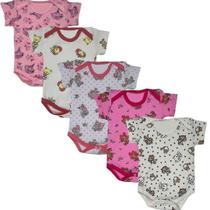 Kit 5 Peças Body Suedine Manga Curta Bebe Estampado Menina Kit 5 Peças Body Suedine Manga Curta Bebe Estampado Menina