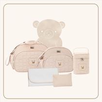 Kit 5 peças - bolsa bebê maternidade, bolsa pequena, porta mamadeira, trocador e porta documentos