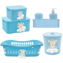 Kit 5 Peças c/ Cesto Roupas Bebê Organizador Rattan Caixa e Lixeira de Quarto Infantil Kit higiene Kit 5 Peças c/ Cesto Roupas Bebê Organizador Rattan Caixa e Lixeira de Quarto Infantil Kit higiene