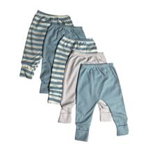 Kit 5 Peças Calça Mijão Para Bebê Sortidos Liso e Listrado com Vira pé 100 Algodão