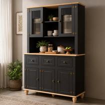 Kit 5 Peças com Armários 5 Portas 3 Gavetas Retrô MDF 130cm Joy Yescasa Preto/Natural Kit 5 Peças com Armários 5 Portas 3 Gavetas Retrô MDF 130cm Joy Yescasa Preto/Natural
