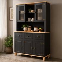 Kit 5 Peças com Armários 5 Portas 3 Gavetas Retrô MDF 130cm Joy Yescasa Preto/Natural