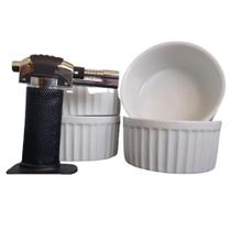 Kit 5 Peças Com Maçarico e 4 Ramekins Para Creme Brulee e Sobremesas Kit 5 Peças Com Maçarico e 4 Ramekins Para Creme Brulee e Sobremesas