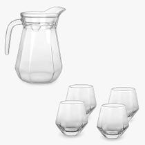 Kit 5 Peças Copos 260ml Jarra 1000ml Vidro Transparente Acrílico Bebidas Jantar Cozinha