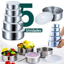 Kit 5 Peças De Potes Herméticos Inox Com Tampa Para Alimentos Marmita Geladeira Forno