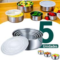 Kit 5 Peças De Potes Herméticos Inox Com Tampa Para Alimentos Marmita Geladeira Forno Kit 5 Peças De Potes Herméticos Inox Com Tampa Para Alimentos Marmita Geladeira Forno