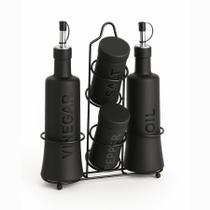 Kit 5 Peças Galheteiros E Saleiros Com Suporte Bico Dosador