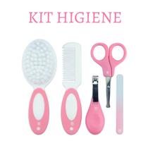 Kit 5 Peças Higiene do Bebê Escova + Pente + Tesourinha + Lixa + Cortador Infantil Menina