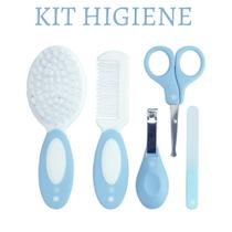 Kit 5 Peças Higiene do Bebê Pimpolho Escova Pente Tesourinha Cortador de unhas Infantil Azul - LET BABY BOLSAS DE MATERNIDADE
