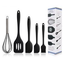 Kit 5 Peças Jogo De Utensílios Cozinha Em Silicone Servir Colher Concha Fouet Espátula
