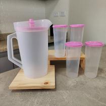 Kit 5 Peças para Servir com Tampa Rosa - Jarra e Copos Tupperware