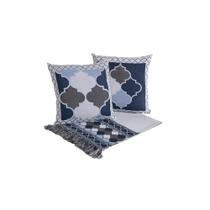 Kit 5 Peças Peseira Cama Casal Queen e Almofadas Cheias Grécia Jacquard