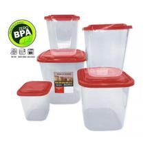 Kit 5 Peças Porta Mantimentos Alimentos Vermelho Pratico Kit 5 Peças Porta Mantimentos Alimentos Vermelho Pratico