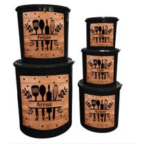 Kit 5 Peças Porta Mantimentos Redondos Plásticos Conjunto Decorado