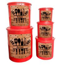 Kit 5 Peças Porta Mantimentos Redondos Plásticos Conjunto Decorado