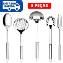 Kit 5 Peças Premium Utensílios de Cozinha Aço Inox Linha