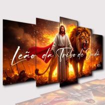 Kit 5 Peças Quadro Jesus Cristo Frase Leão Da Tribo De Judá Colorido Colorido