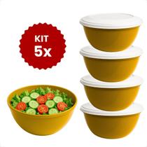 Kit 5 Peças Saladeira Oval Potes Plástico com Tampa Branca Cozinha BPA Free