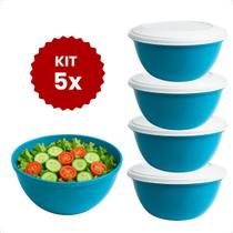 Kit 5 Peças Saladeira Oval Potes Plástico com Tampa Branca Cozinha BPA Free
