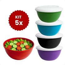 Kit 5 Peças Saladeira Oval Potes Plástico com Tampa Branca Cozinha BPA Free