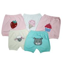 Kit 5 Peças Short De Bebê Bumbum Bordado Com Punho Menina