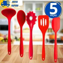 Kit 5 Peças Silicone Colher Concha Espátula Vazada Pegador de Massas e Espátula de Pão Duro Kit 5 Peças Silicone Colher Concha Espátula Vazada Pegador de Massas e Espátula de Pão Duro