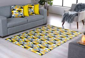 Kit 5 Peças Tapete + Capa De Almofada Geometrico Amarelo Para Sala Decorativo