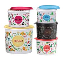 Kit 5 Peças Tupperware Floral com Tampa Colorida