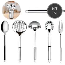 Kit 5 Peças Utensílios Completo Para Cozinha 100% Aço Inox