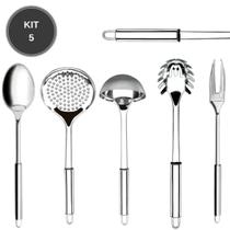 Kit 5 Peças Utensílios Profissional Para Cozinha 100% Inox