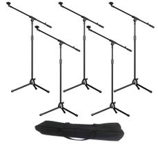 Kit 5 Pedestal Suporte Tripé Girafa p/ Microfone Vocal Dinâmico, c/Cachimbo e Bag Nylon