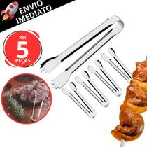 Kit 5 Pegador de Carne em Inox Pegador Gelo Frutas Sobremesas Salada Buffet Restaurante Churrascaria