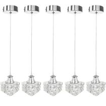 Kit 5 Pendente Cristal Para Quarto Metal Prateado G9 Bet43