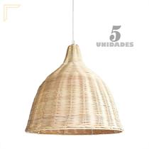 Kit 5 Pendente Em Fibra Natural Rattan Vime Sala Estar Nat12