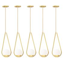 Kit 5 Pendente Gota Globo Vidro 15 Jabuticaba Dourado Bq Kit 5 Pendente Gota Globo Vidro 15 Jabuticaba Dourado Bq